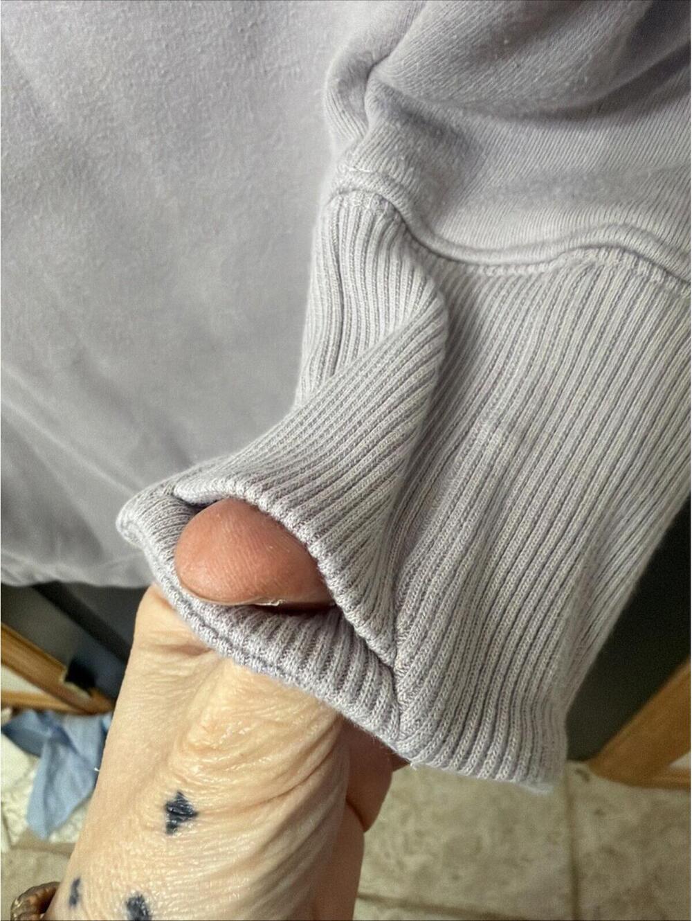 Athleta Cozy Karma Sweatshirt Dress Lilac Fleece Lined Thumbholes Women M Pocket - Picture 7 of 9